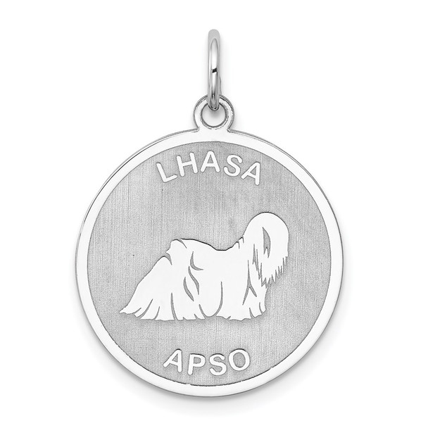 Sterling Silver Rhodium-plated Lhasa Apso Dog Disc Charm