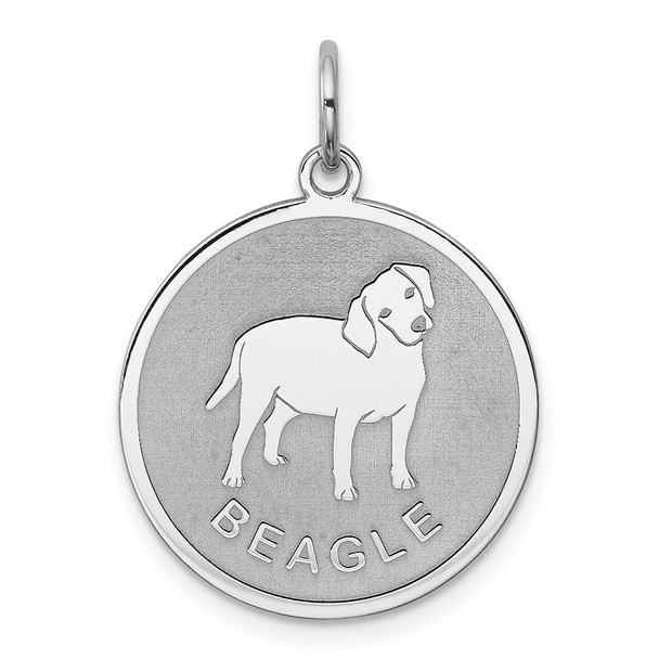 Sterling Silver Rhodium-plated Beagle Disc Charm