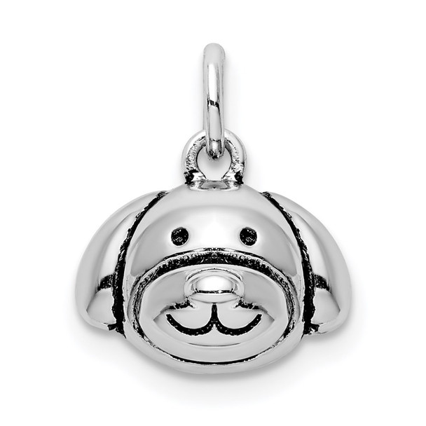 Sterling Silver Rhodium-Plated Antiqued Dog Head Charm