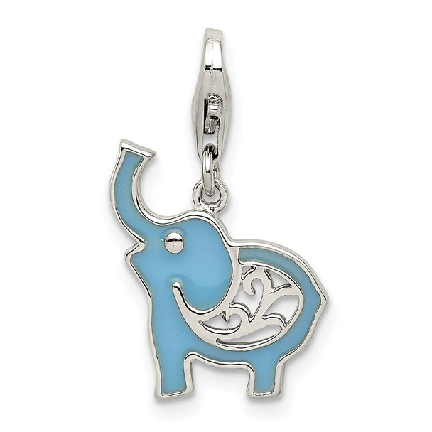 Sterling Silver Blue Enameled Elephant w/Lobster Clasp Charm