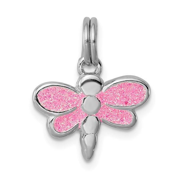 Sterling Silver Rhodium-plated Glitter Enamel Dragonfly Charm