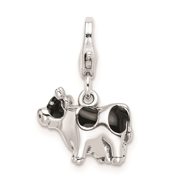 Sterling Silver Enameled Cow w/Lobster Clasp Charm