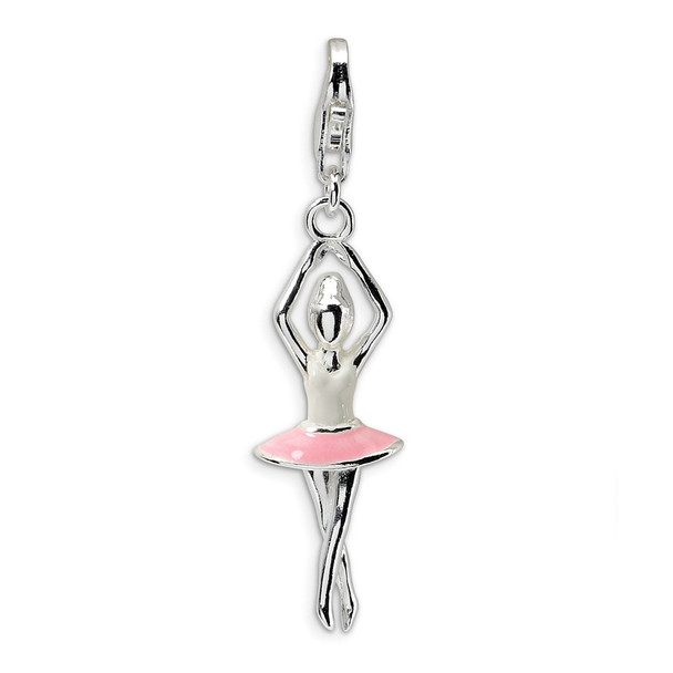 Sterling Silver 3-D Enamel Ballerina w/Lobster Clasp Charm