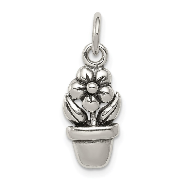 Sterling Silver Antiqued Flower In A Pot Charm