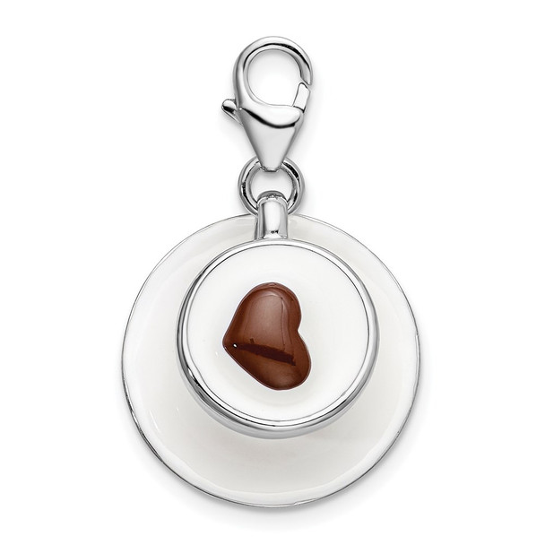 Sterling Silver 3-D Enameled Cappuccino w/Lobster Clasp Charm