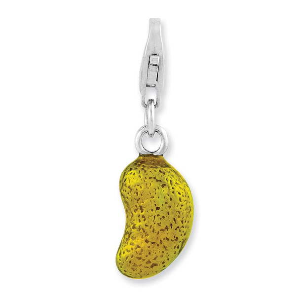 Sterling Silver Rhodium-plated 3-D Enameled Yellow Bean w/Lobster Clasp Charm