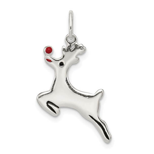Sterling Silver Polished Enamel Reindeer Charm