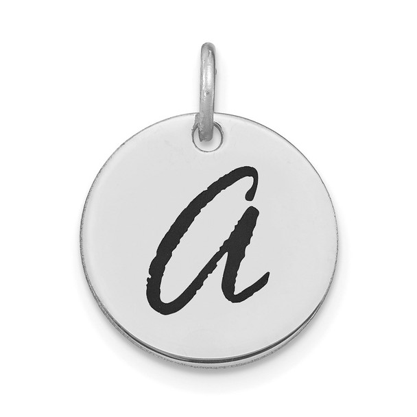 14k White Gold Polished Letter A Black Epoxy Initial Disk Charm