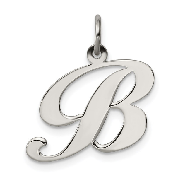 Sterling Silver Rhodium-plated Medium Fancy Script Initial B Charm