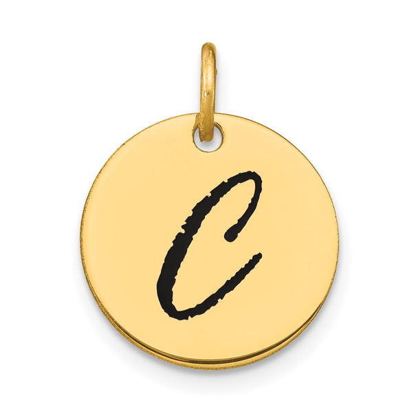 14k Yellow Gold Polished Letter C Black Epoxy Initial Disk Charm