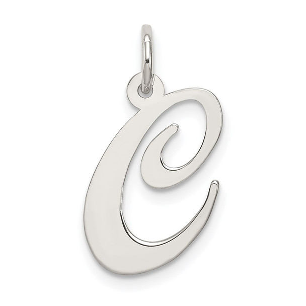 Sterling Silver Rhodium-plated Medium Fancy Script Initial C Charm