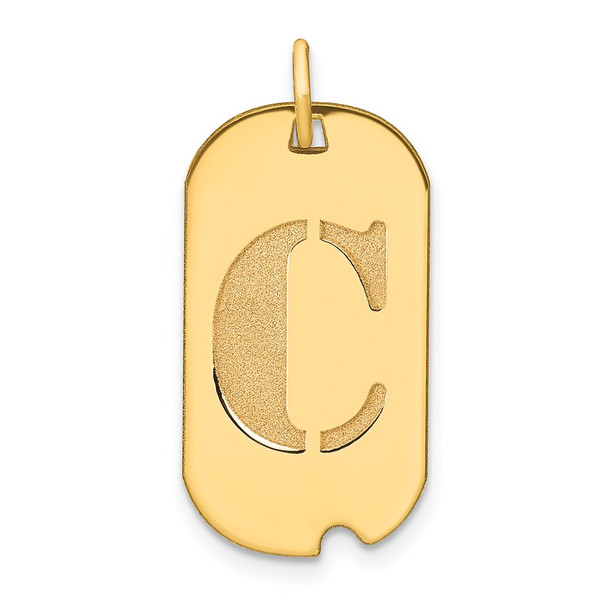 14k Yellow Gold Polished Letter C Initial Dog Tag Charm