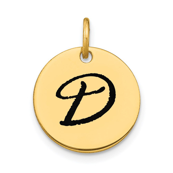 14k Yellow Gold Polished Letter D Black Epoxy Initial Disk Charm