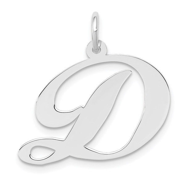 14K White Gold Large Fancy Script Initial D Charm