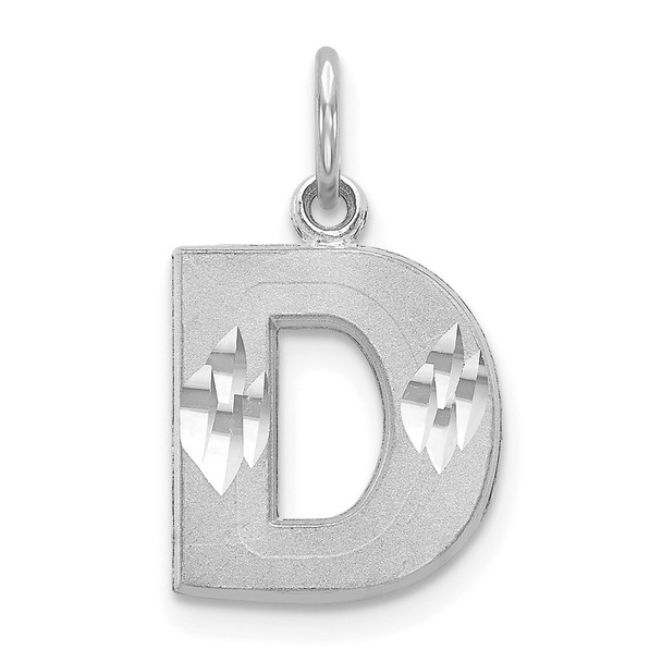 14K White Gold Satin Solid Diamond-cut Initial D Charm