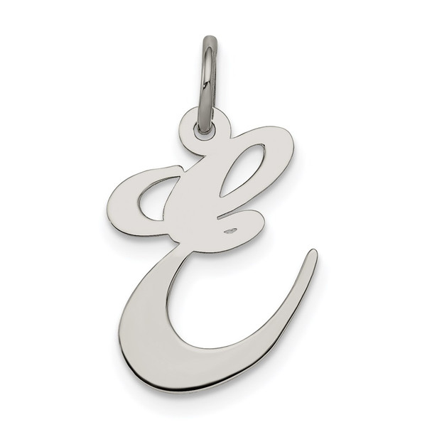 Sterling Silver Rhodium-plated Medium Fancy Script Initial E Charm