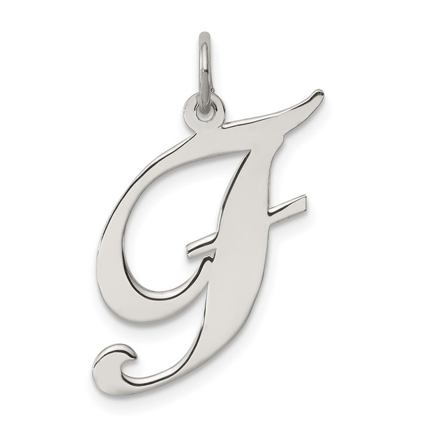 Sterling Silver Rhodium-plated Large Fancy Script Initial F Charm