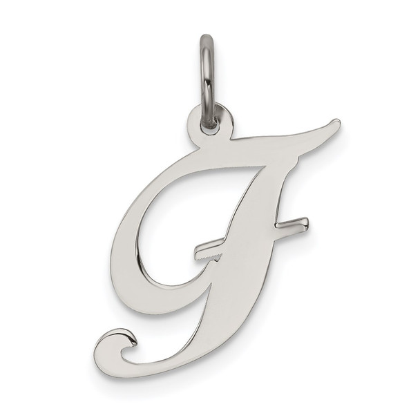 Sterling Silver Rhodium-plated Medium Fancy Script Initial F Charm