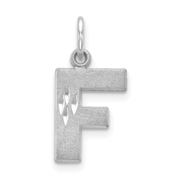 14K White Gold Solid Satin Diamond-cut Initial F Charm