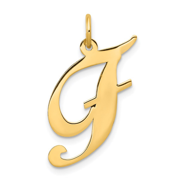 14k Yellow Gold Large Fancy Script Initial F Charm