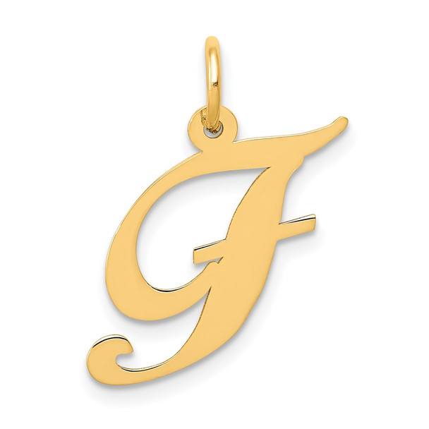 14k Yellow Gold Medium Fancy Script Initial F Charm