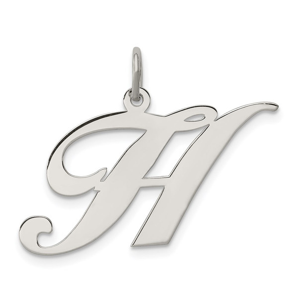 Sterling Silver Rhodium-plated Large Fancy Script Initial H Charm