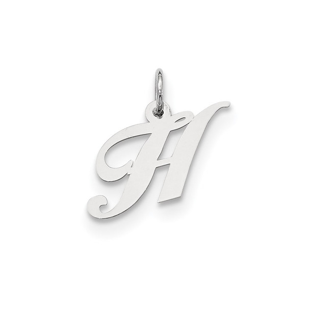 Sterling Silver Rhodium-plated Small Fancy Script Initial H Charm