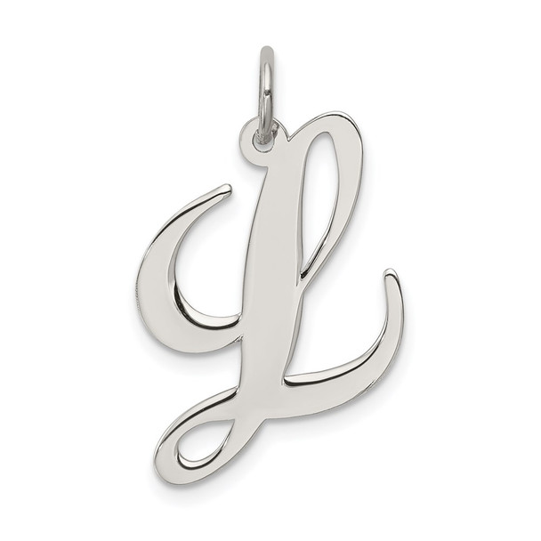 Sterling Silver Rhodium-plated Large Fancy Script Initial L Charm