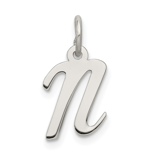Sterling Silver Rhodium-plated Small Script Initial N Charm