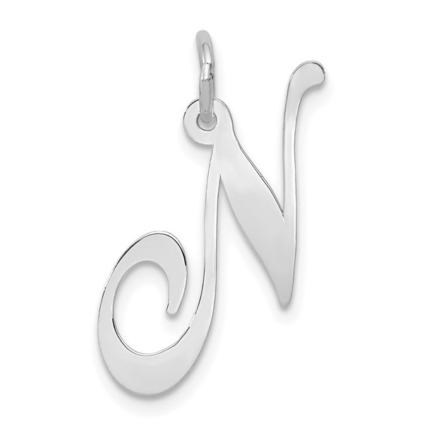 14K White Gold Large Fancy Script Initial N Charm