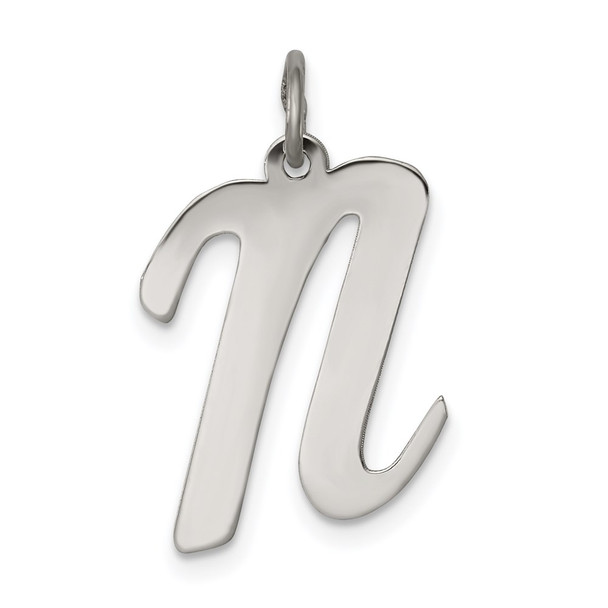 Sterling Silver Rhodium-plated Large Script Initial N Charm