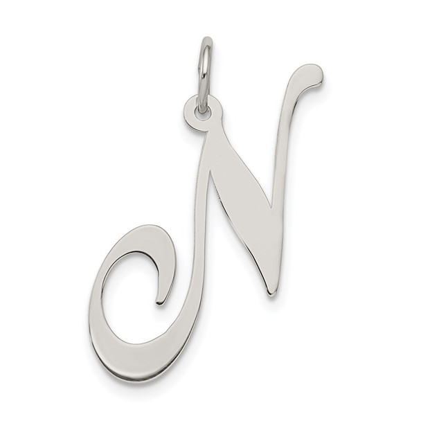 Sterling Silver Rhodium-plated Large Fancy Script Initial N Charm