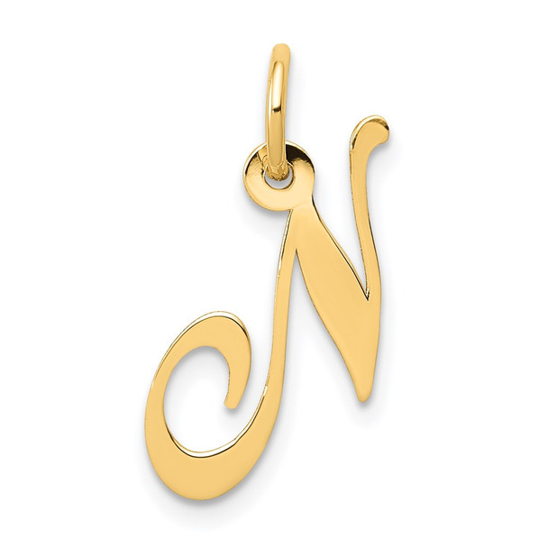 14k Yellow Gold Small Fancy Script Initial N Charm