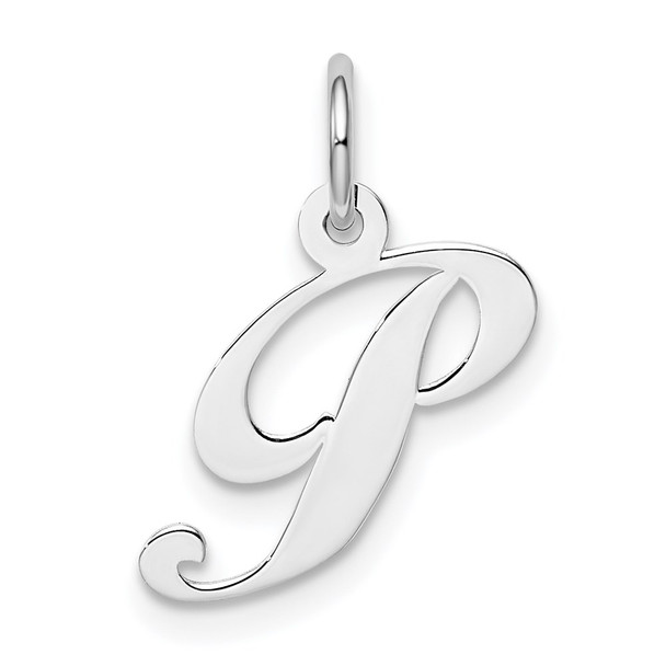 Sterling Silver Rhodium-plated Small Fancy Script Initial P Charm