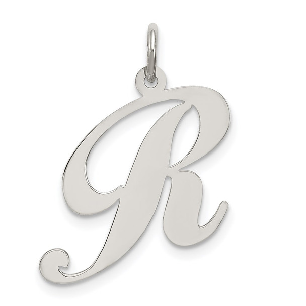 Sterling Silver Rhodium-plated Large Fancy Script Initial R Charm