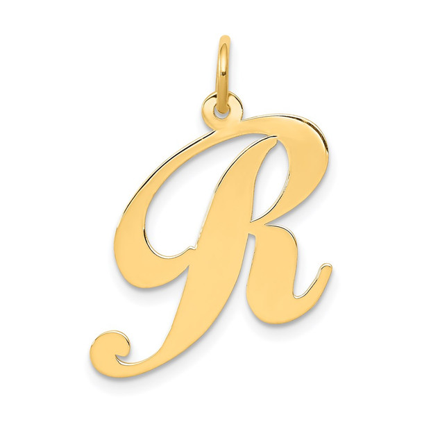 14k Yellow Gold Large Fancy Script Initial R Charm