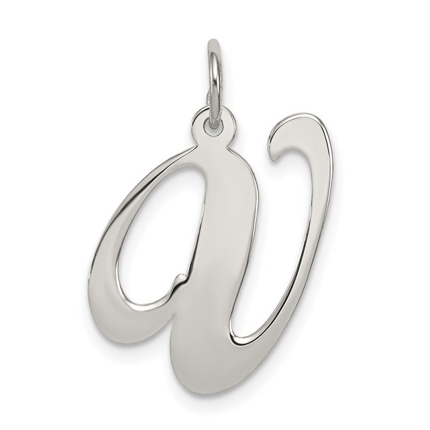 Sterling Silver Rhodium-plated Small Fancy Script Initial V Charm