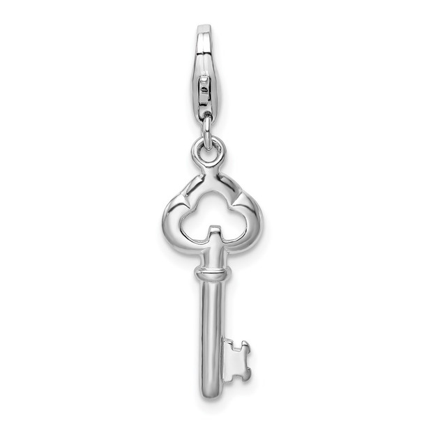 Sterling Silver Polished Skeleton Key w/Lobster Clasp Charm