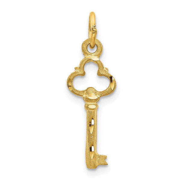 14k Yellow Gold Polished Diamond-cut 3D Key Charm C1027