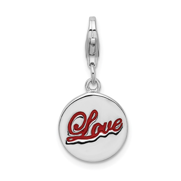 Rhodium-Plated Sterling Silver Enameled Love w/Lobster Clasp Charm