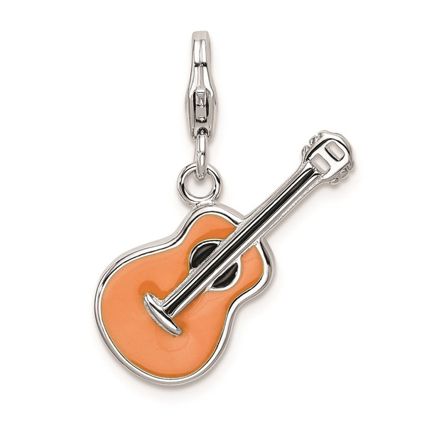 Sterling Silver 3-D Enameled Guitar w/Lobster Clasp Charm