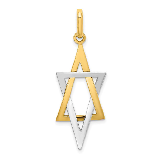 14k Gold With Rhodium-Plating Elongated Jewish Star Of David Charm