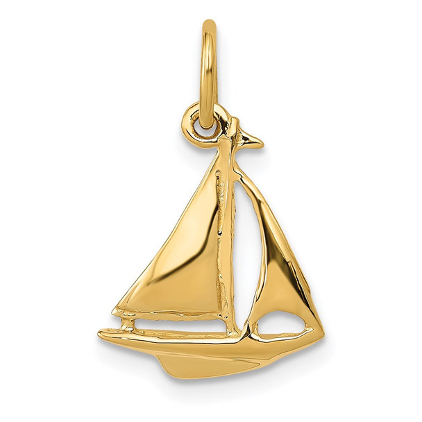 14k Yellow Gold 3D Sailboat Charm A1206