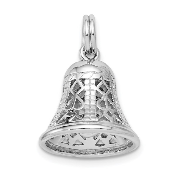 Sterling Silver Rhodium-plated Polished Movable Bell Charm