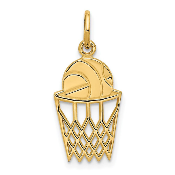 14k Yellow Gold Basketball In Net Charm