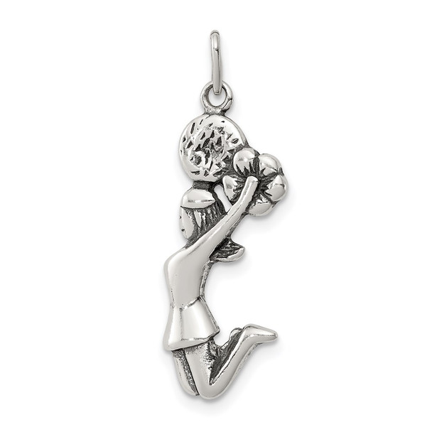 Sterling Silver Antiqued Cheerleader Charm QC7123