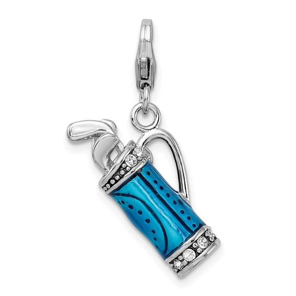 Sterling Silver Enameled 3-D Golf Bag and Clubs w/ Lobster Clasp Charm