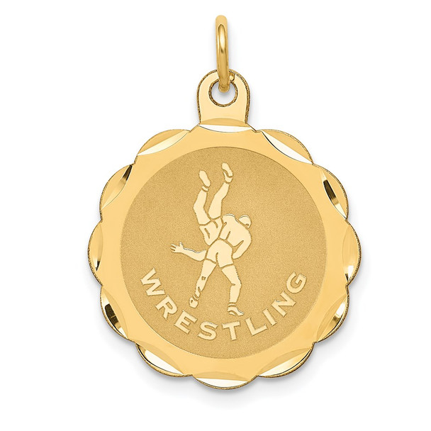 14k Yellow Gold  WRESTLING Scalloped Edge Disc Charm