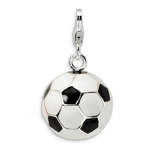 Sterling Silver 3-D Enamel Soccer Ball w/Lobster Clasp Charm