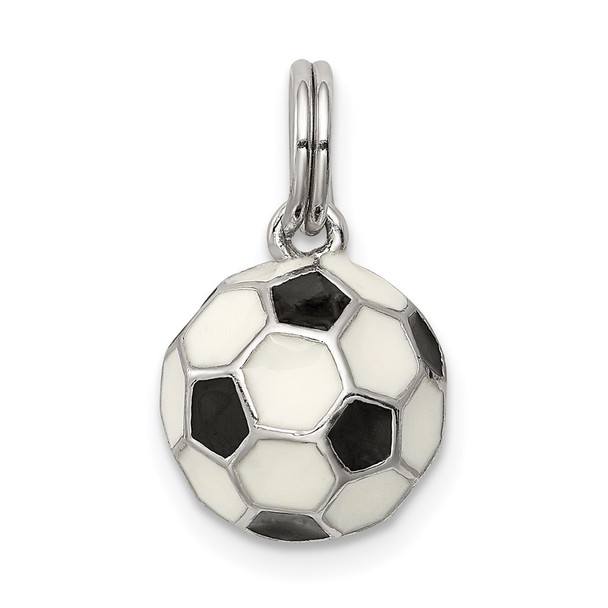 Sterling Silver Rhodium-plated Enameled Soccer Ball Charm QC6487